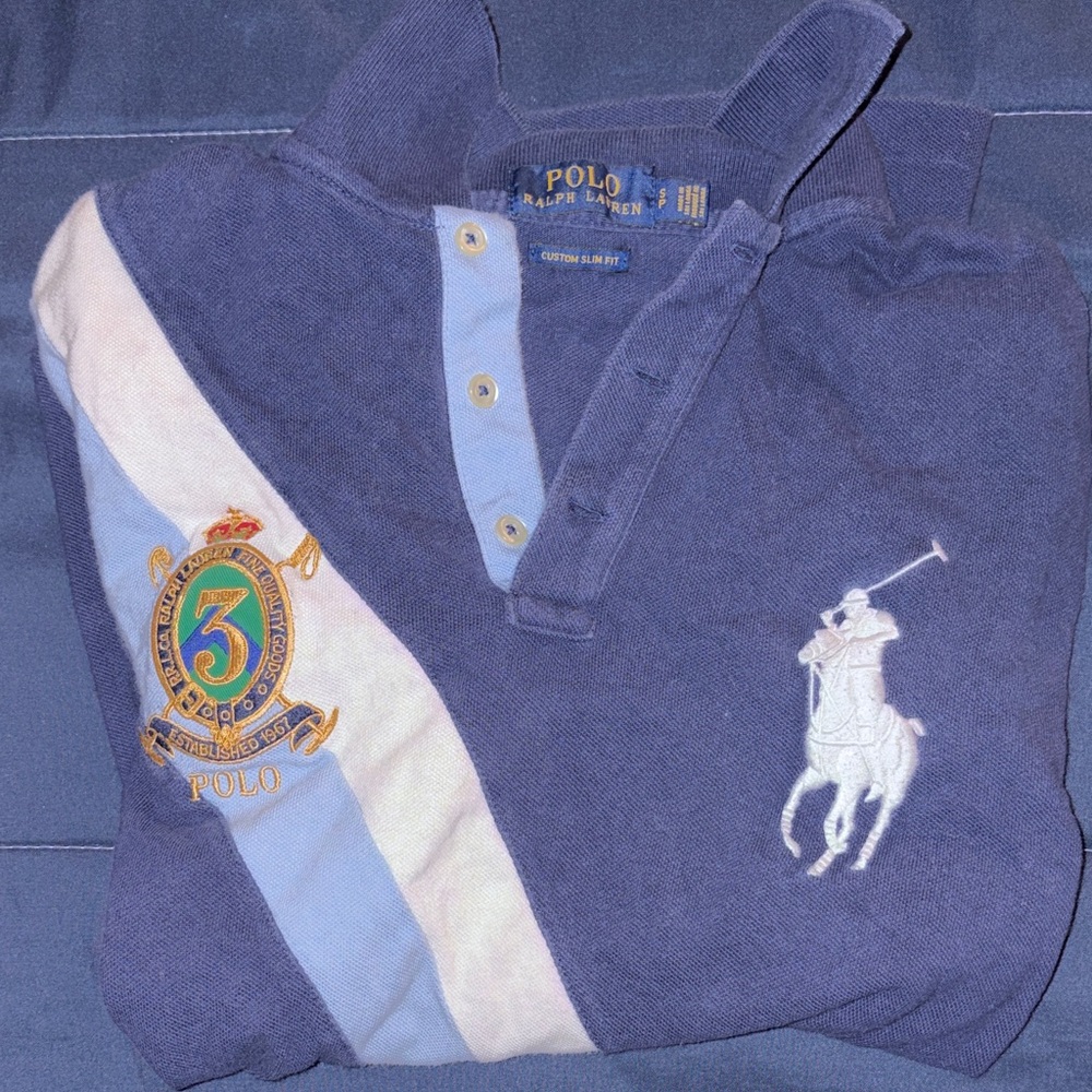 Polo by Ralph Lauren Men's Blue and White Sweater